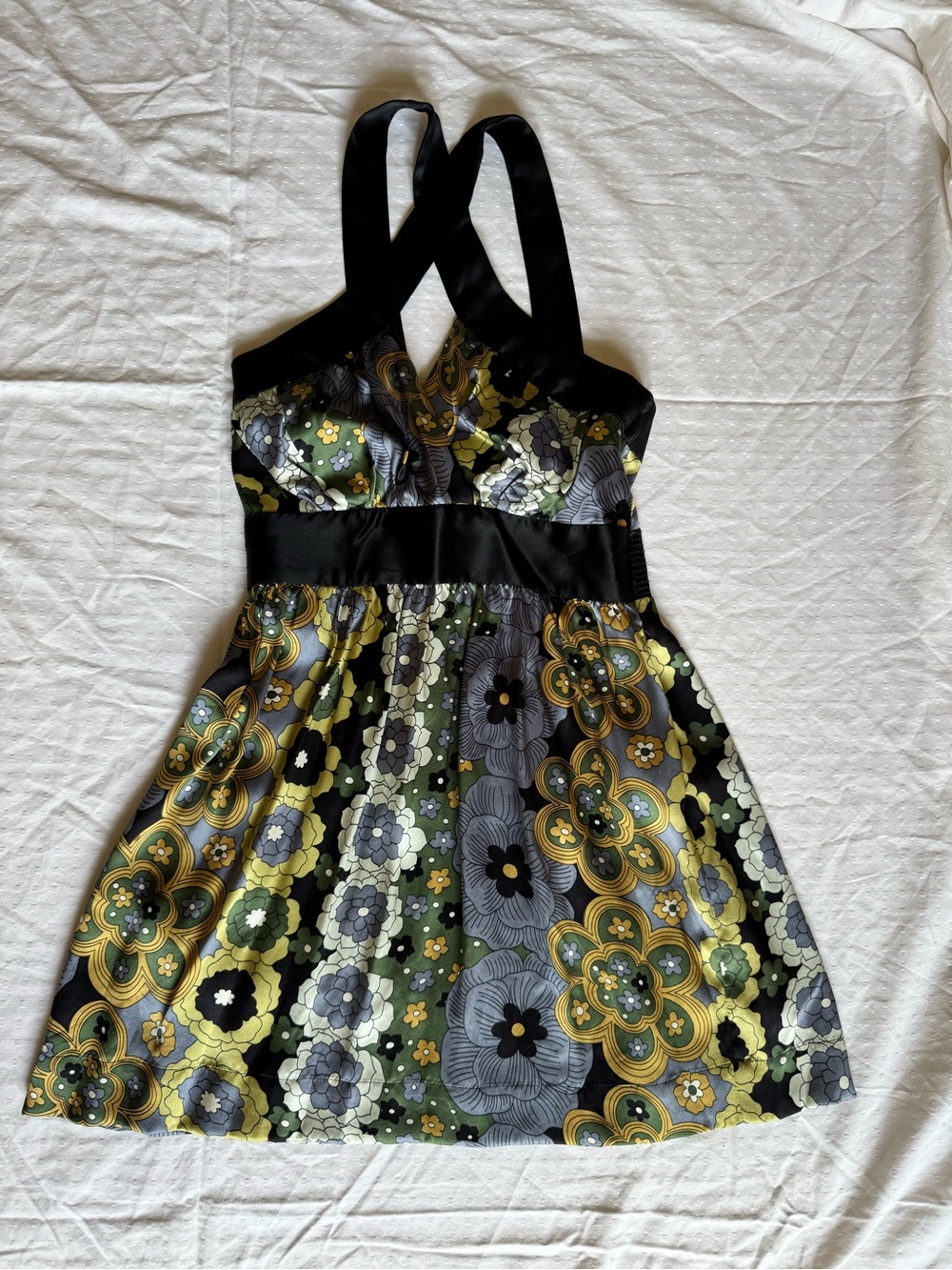 Floral Halter Mini Dress in Black and Olive